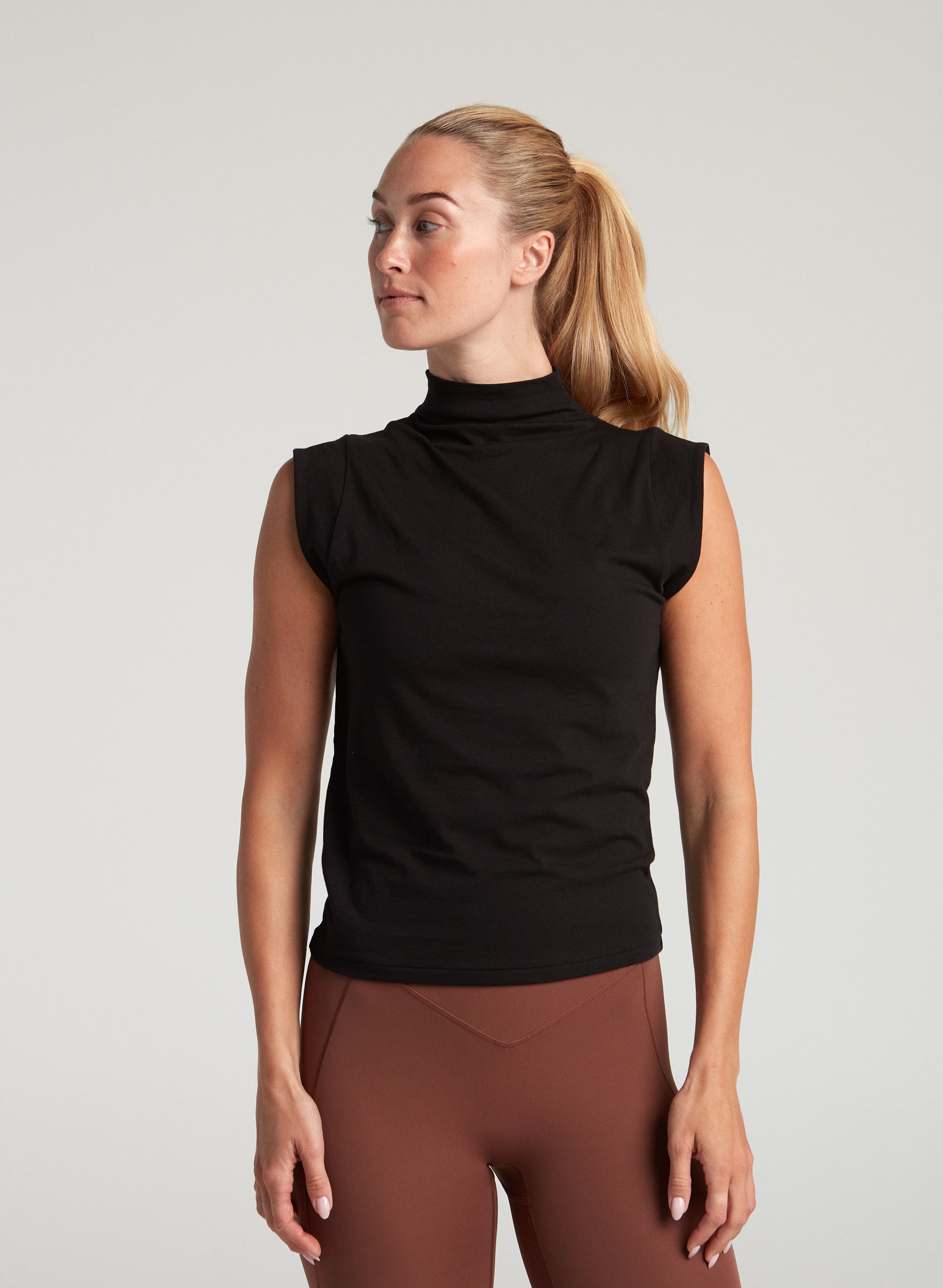 Mock Neck Baby Tee - Black