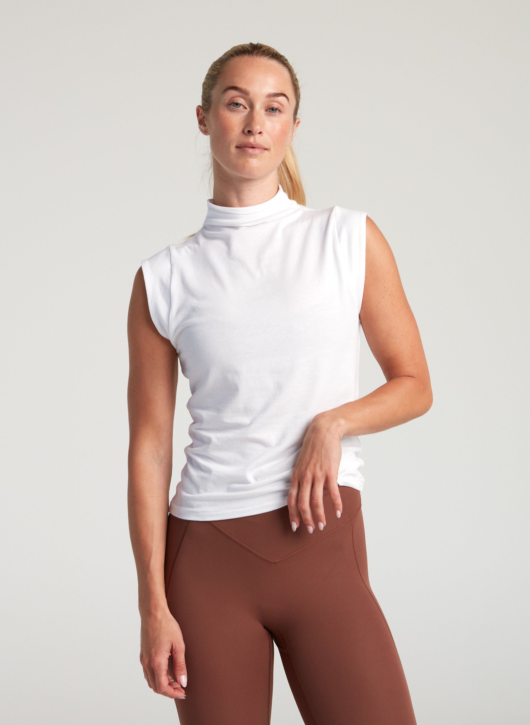 Mock Neck Baby Tee - White